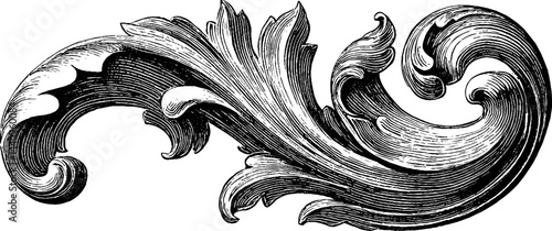 Ornamental scrollwork design in black and white - engraved vintage elegance for decorative art
