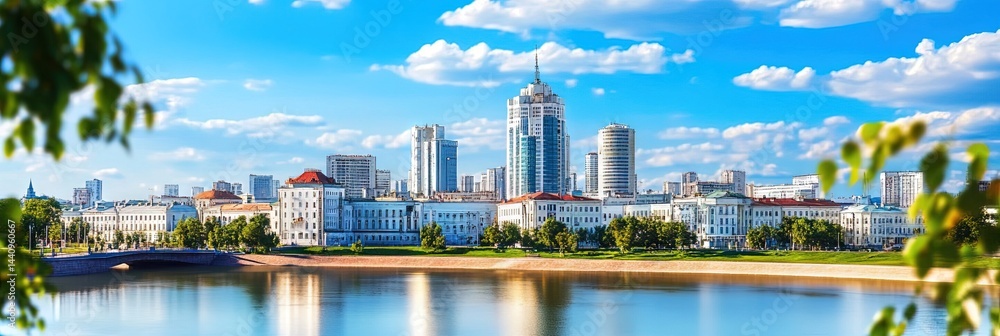 Fototapeta premium 2d animation minsk belarus downtown skyline