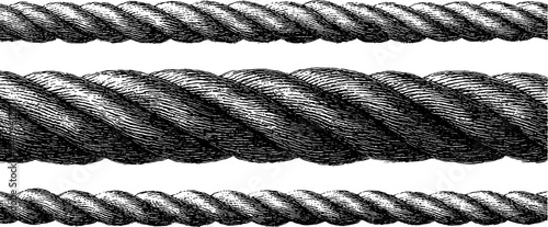 Engraved illustration of linen threads and rope set for design and decor themes