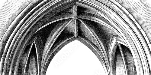 Gothic architecture elements with ribbed vault and flying buttress design for educational use