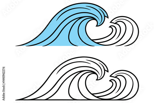 Two stylized waves, one in light blue and one in black on transparent background