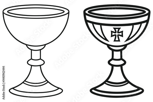 Chalice Outline, Communion Cup Black Lines, Holy Symbol, Isolated Transparent