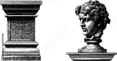 Classical sculpture and plinth engraving - ideal for historical design projects