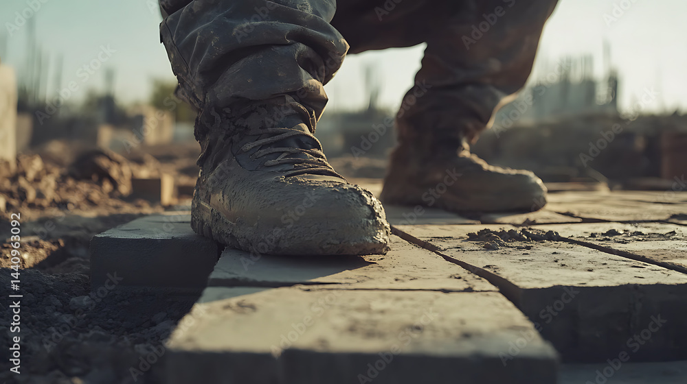 Construction Worker's Boots on a Site