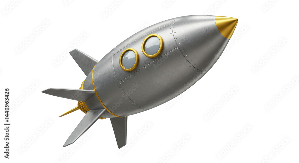 Isolated Silver Rocket with Golden Details for Space Exploration Isolated Silver Rocket with Golden Details for Space Exploration