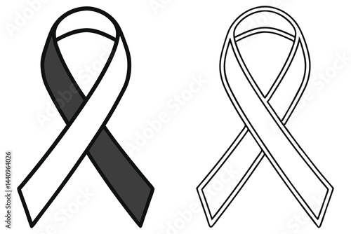 Ribbon Symbol Outline Vector, Awareness Icon, Hope Solidarity Template, Mourning Symbol