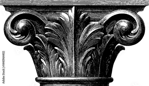 Elegant baroque column capital engraving for architectural design and decor