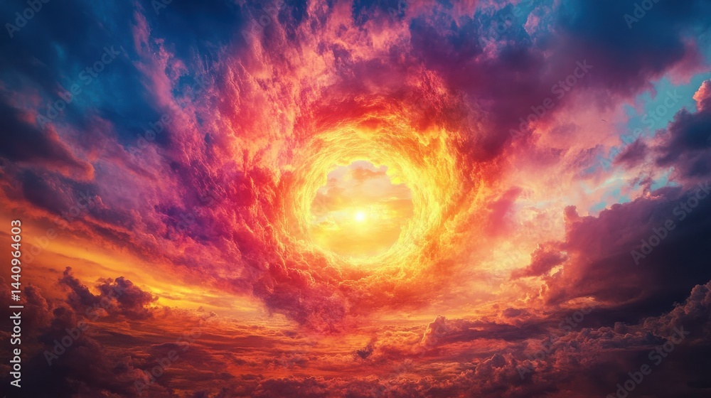 Fototapeta premium Christian easter. Conceptual religious symbol on a colorful sky at sunset. Generative AI