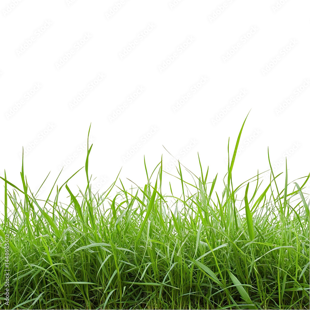 Fototapeta premium Vibrant green grass blades isolated on lush spring meadow texture nature on transparent background