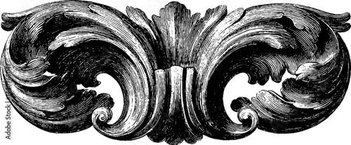 Intricate baroque volute engraving for decorative design and antique art