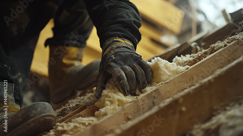 Obraz na płótnie Worker Installing Insulation in Attic w salonie