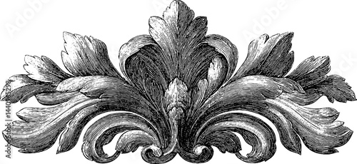 Elegant engraved floral crest design for decorative art and print