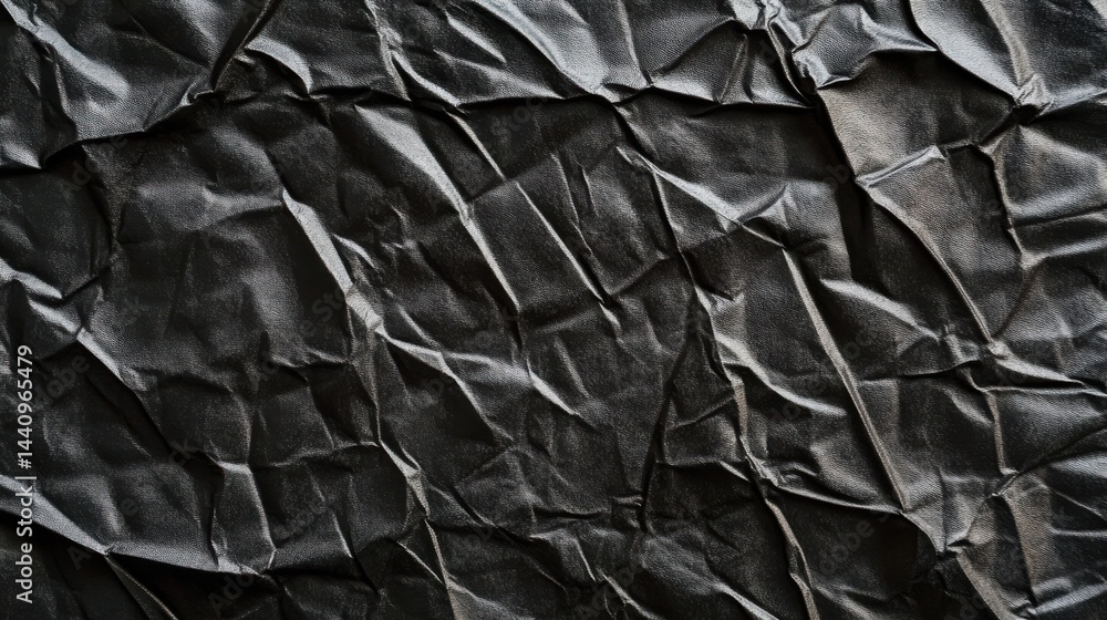 Obraz premium Abstract black plastic texture with crumpled and wrinkled surface.
