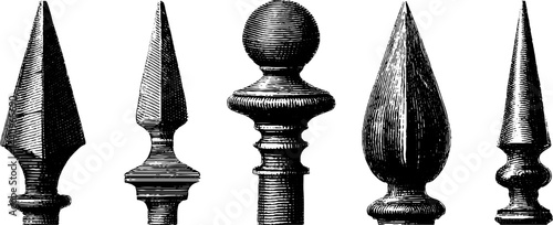 Engraved architectural ornament set with crockets and finial elements for design