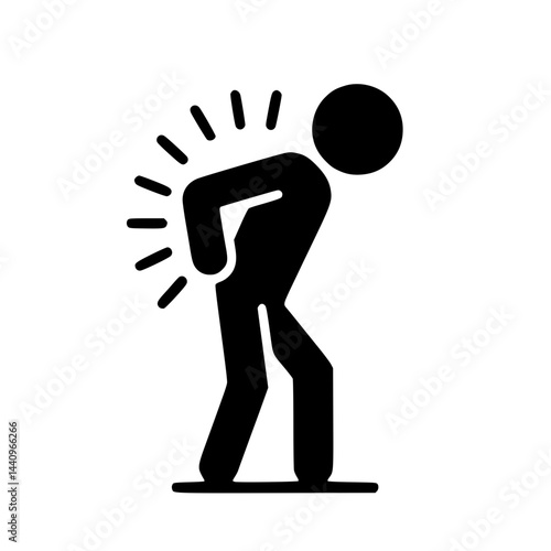 Stick Figure Man with Back Pain – Minimal Black Icon for Health and Medical Concepts