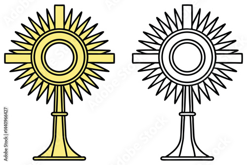 Golden Monstrance Radiating Light, Transparent Background, Catholic Symbol, Shiny