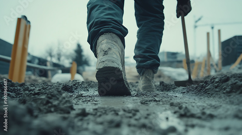 Obraz na płótnie Construction Worker Walking on Muddy Site w salonie