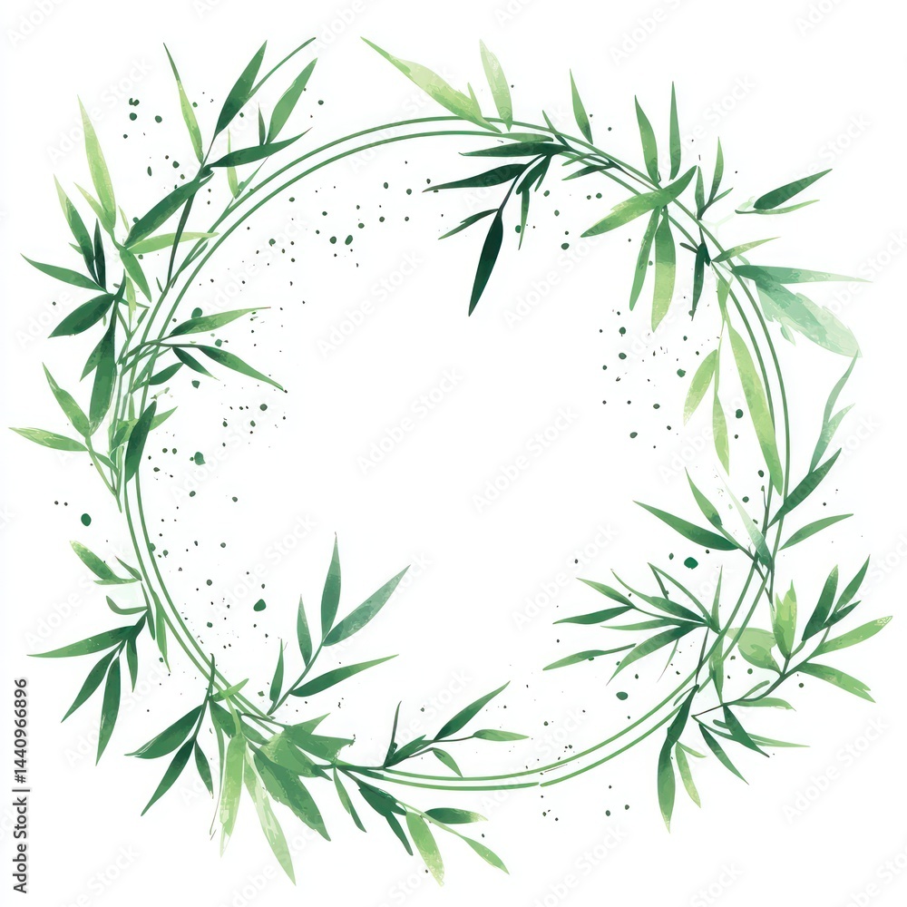 Fototapeta premium Decorative bamboo wreath frame, elegant design, for digital print, or invitations