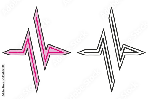Pulse Sign on Transparent Pink ECG Line, Dark Outline Heartbeat Signal Icon