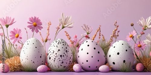 Wallpaper Mural Colorful decorated eggs surrounded by flowers on a pastel background for spring celebration Torontodigital.ca