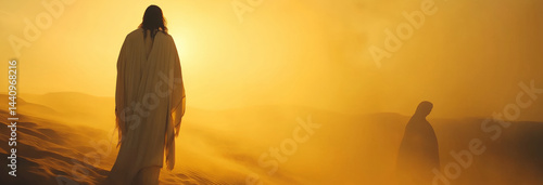 Obraz na płótnie A powerful scene of Jesus in the desert during his 40 days of fasting. w salonie