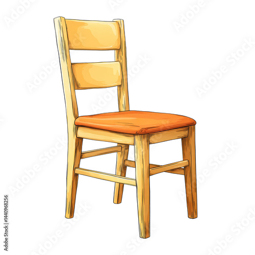 Obraz na płótnie Simple wooden chair with orange cushion in a minimalist design setting w salonie