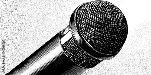 Vintage engraved microphone design with black bold lines for classic audio themes