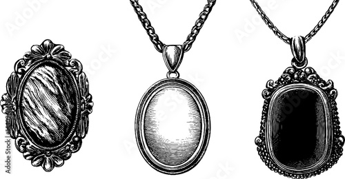 Vintage brooch and pendant collection for jewelry design and decoration