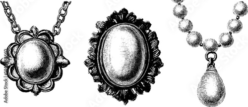 Intricate vintage brooch and pendant collection with engraved details