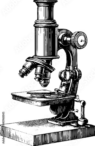 Vintage microscope engraving with bold black lines for educational and scientific design