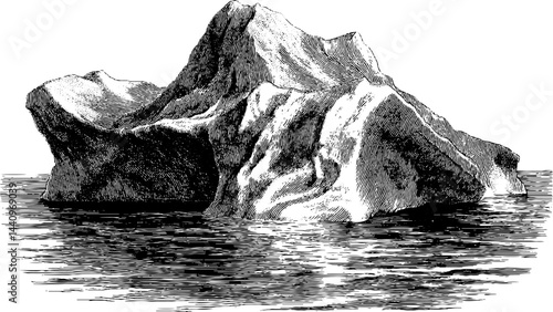 Engraved illustration of ice floe in bold black lines for nature-themed designs
