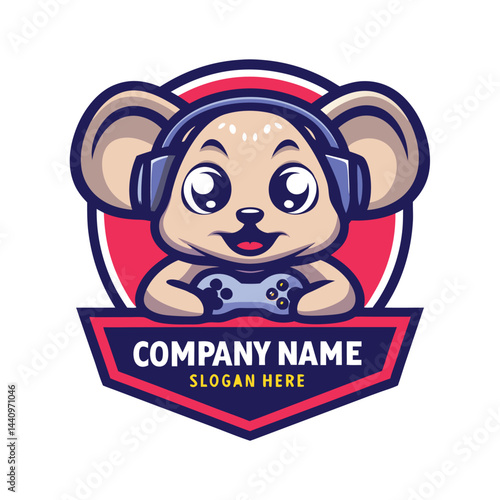 Cute animal mascot playing video games