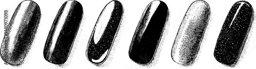 Engraved illustration of various nail sticker designs for artistic nail art