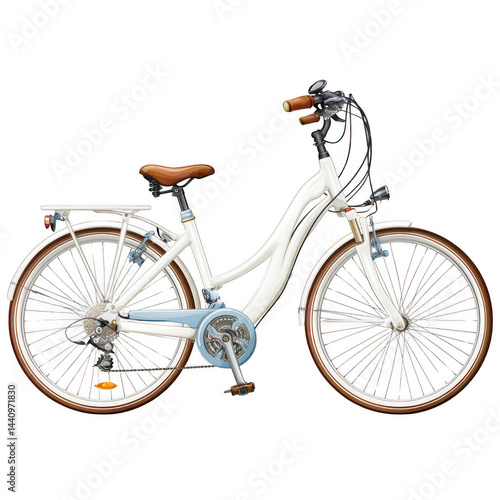 Obraz na płótnie A stylish white bicycle with brown accents sits isolated on a white background. w salonie