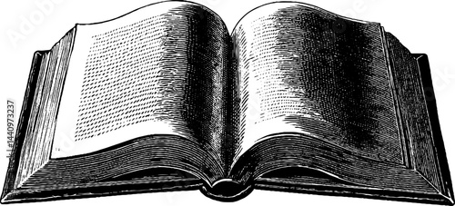 Vintage engraved book illustration with bold black lines for historical design projects