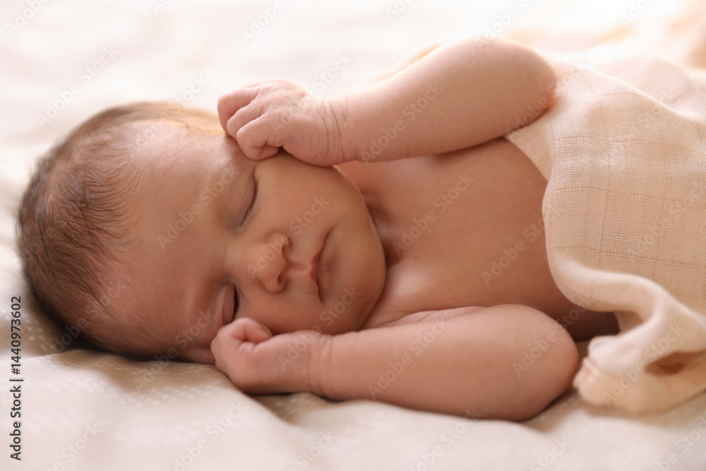 Bedtime. Cute little baby sleeping in bed indoors Bedtime. Cute little baby sleeping in bed indoors