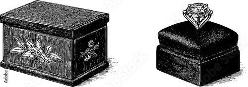 Engraved vintage trinket and jewerly box set for decorative design