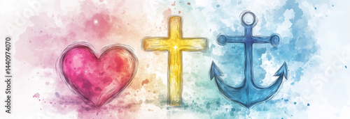 Obraz na płótnie Beautiful 3D symbols for faith, love, and hope rendered in a stunning watercolor style w salonie