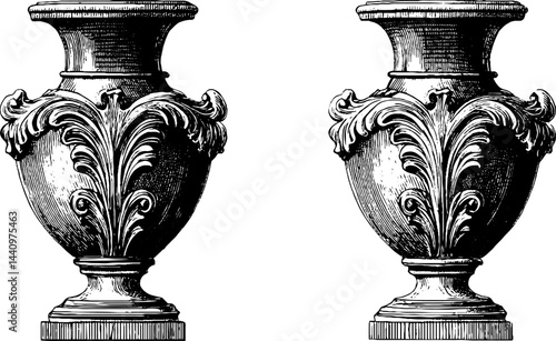 Classic engraved mantel vase illustration for elegant interior design