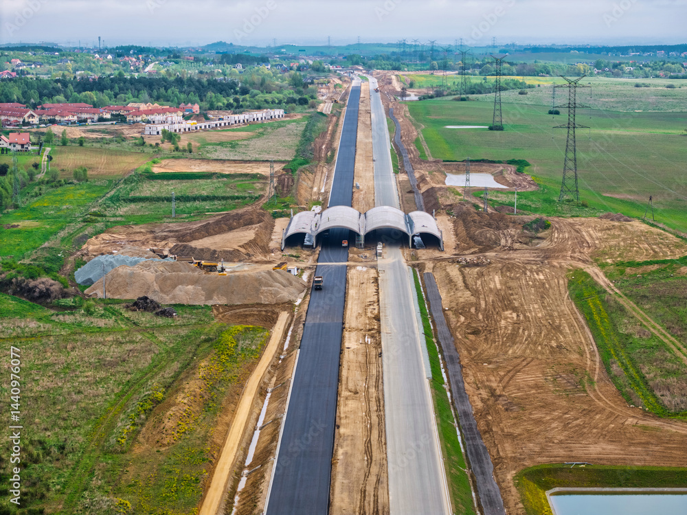 Construction of the new Tricity Metropolitan ring road in Pomerania. Poland