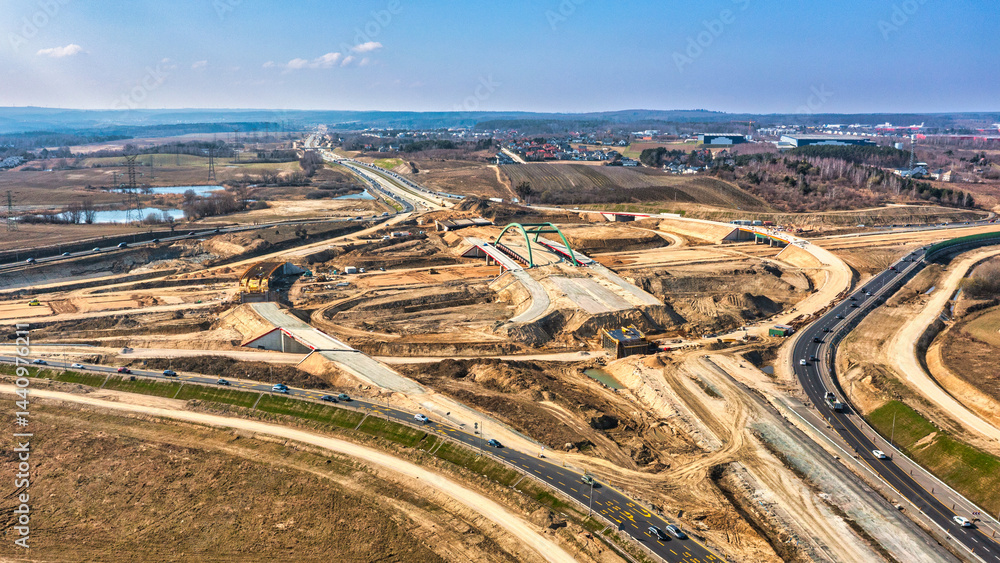 Construction of the new Tricity Metropolitan ring road in Pomerania. Poland