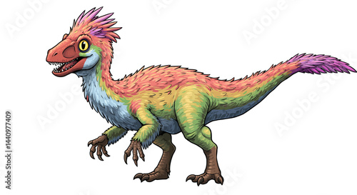 Colorful Therizinosaurus With Feathers Illustrated In Vector Style Against A White Backdrop