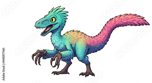 A Vibrant Feathered Therizinosaurus Is Depicted In A Colorful Cartoon Vector Illustration Style