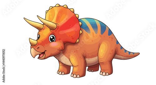 A Charming Vector Cartoon Presents A Smiling Green Triceratops With Playful Colorful Details