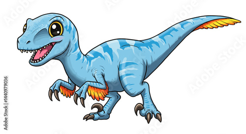 A Playful Cartoon Styled Velociraptor Rendered As A Vector Graphic Teal Skin And Yellow Accents