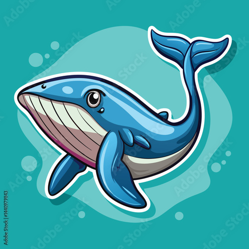 Cute cartoon whale in ocean