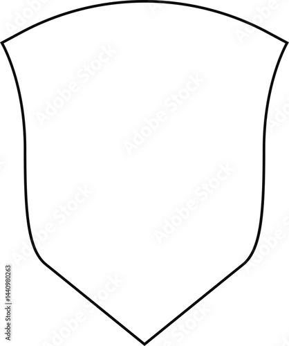 Outline contour thin line insignia with intricate scrollwork detailing, inspired by historical heraldic shield designs.