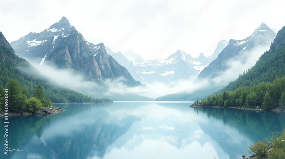 Obraz premium Serene Valley of Peaks