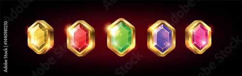 Precious stones. Vector 3d clipart isolated on dark background.