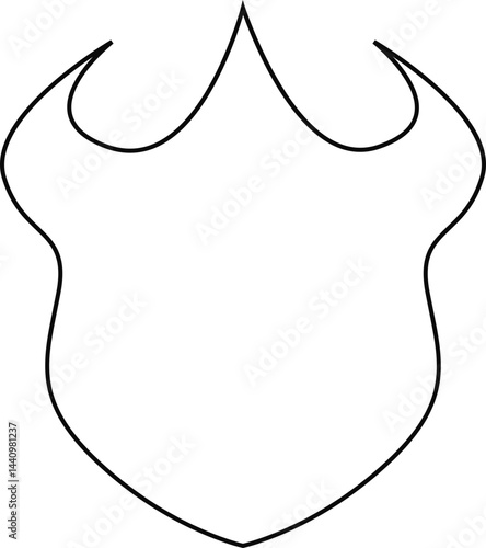 Circular shield with a crescent and curved contours inspired by lunar and celestial motifs.